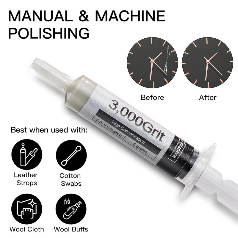 Finisolva 8 Pack Diamond Polishing Compound Genuine 50% Concentration Diamond Paste Kit 80,000 to 1,000 Grit Lapping Stropping Compound for Glass Watch Metal Knife Ring Jewelry Rock Resin Scratch Remover Repair - Image 5